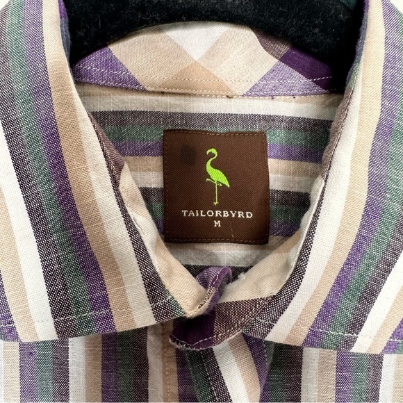 Mens Tailorbyrd Button Down Collared Shirt Cotton Medium Long Sleeve Striped Top - Picture 4 of 8